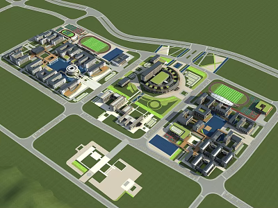 Modern School Buildings Campus With Multiple Structures Sports Fields And Green Spaces 3d model