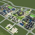 Modern School Buildings Campus With Multiple Structures Sports Fields And Green Spaces
