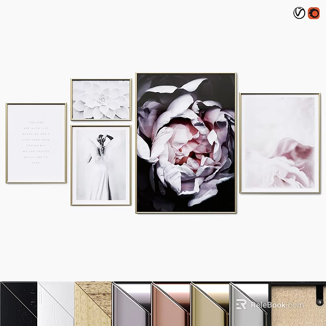 Modern Wall Frames With Floral Prints Portrait Photo And Text Art Decor 3d model 
