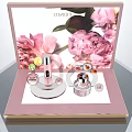 Elegant Perfume And Cosmetics Set With Pink Peony Flowers Glass Bottles And Delicate Display Packaging