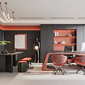 Modern Luxury Executive Office Interior With Elegant Orange And Dark Tone Comfortable Office Furniture