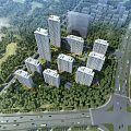 Aerial Planning of Residential Development with High Rise Buildings Greenery and Surrounding Roads