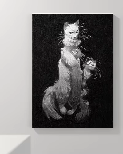 Monochrome Cat Family Artwork In Dark Background With Three Cats 3d model