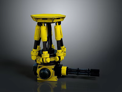 Military Weapon With Yellow Mechanical Multi Legged Tripod Structure Top Platform And Barrel 3d model