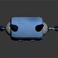 Blue 3D Robot Character With Black Horns Smiling Face Waving Hand And White Arms Legs