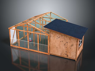 Decorative Ornament Set with Wooden Frame Glass Panels and Blue Roof Design 3d model