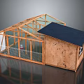 Decorative Ornament Set with Wooden Frame Glass Panels and Blue Roof Design