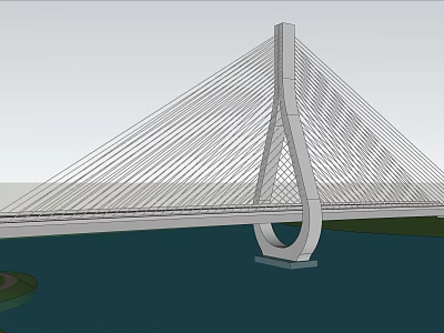 Modern Cable Stayed Bridge Featuring White Pylon And Multiple Cables Over Water Background 3d model