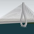 Modern Cable Stayed Bridge Featuring White Pylon And Multiple Cables Over Water Background 3d model