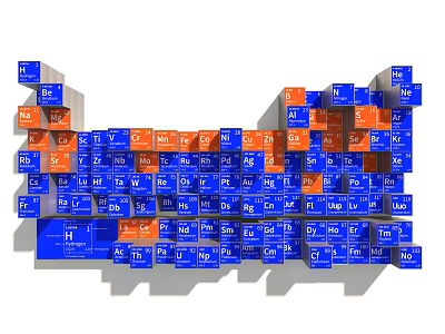 Colorful Periodic Table Block Wall Decor With Blue And Orange Elements 3d model