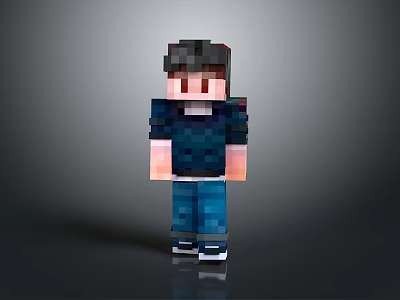 Pixelated Minecraft Character With Dark Hair Blue Pants And White Shoes 3d model