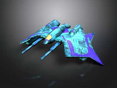 Futuristic Sci Fi Spaceship 3D Model With Cyan Purple Wings And Geometric Structure 3d model
