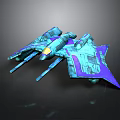 Futuristic Sci Fi Spaceship 3D Model With Cyan Purple Wings And Geometric Structure