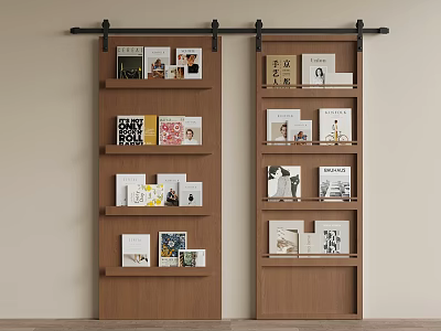 Wooden Sliding Doors With Built In Bookshelves For Modern Home Interior Design 3d model