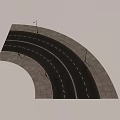 Curved Road Infrastructure With Lane Markings Paved Pavement And Lamp Posts
