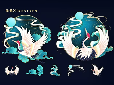 Traditional Chinese Style Crane Pendant With Cloud Patterns And Full Moon Design 3d model