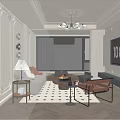 Elegant Modern Living Dining Room Interior With Sofa Dining Table And Wall Decorations 3d model
