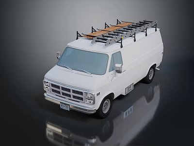 White Bus With Roof Rack And Wooden Boards On Top For Luggage Transport 3d model