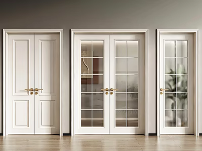 White Modern Interior Double Doors With Various Glass Panel And Frosted Designs 3d model