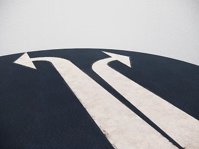 Two Way Road Traffic Sign With White Arrows Indicating Directions On Black Pavement 3d model