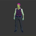 Man in Blue Vest White Shirt Gray Pants and Black Shoes Standing Against Gray Background