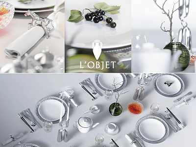 Elegant Modern Dinnerware Set With Glass Plates Cups Utensils And Decorative Accents 3d model