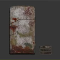 Vintage Retro Refrigerator With Distressed Paint And Small Wooden Crate