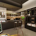 Modern Milk Tea Shop Interior With Cozy Wooden Tables Bar Counter And Green Plants