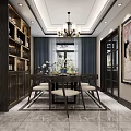 Elegant Chandelier In Dining Room Above Table With Chairs And Decorative Painting