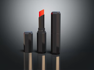 Elegant Black Lipstick Set With Red Shade And Shiny Reflective Surface 3d model