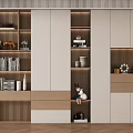 Modern Wooden Bookcase Design With Open Shelves LED Lighting And Decorative Items