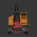 Orange Construction Excavator With Black Tracks And Red Attachment On Gray Background 3d model