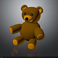Brown Teddy Bear with Yellow Ears Nose and Paws Sitting on Black Background with Reflection