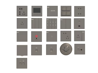 Modern Gray Switch Panels With Various Functional Designs And Socket Options 3d model