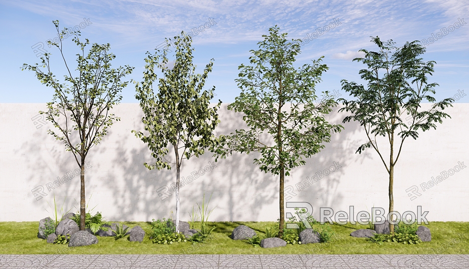 Landscape Plants Arbor Trees Street Trees Green Planting Green Belt Flowers and Plants Pile Grass Pile Stone model