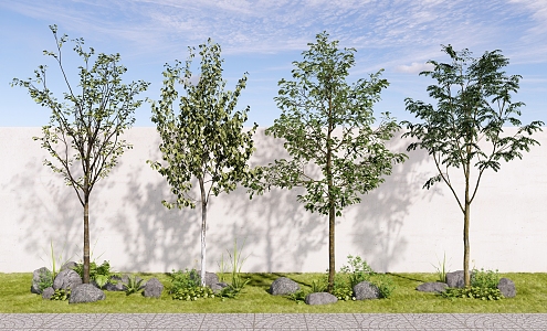 Landscape Plants Arbor Trees Street Trees Green Planting Green Belt Flowers and Plants Pile Grass Pile Stone 3d model