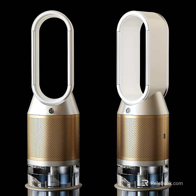 Smart Bladeless Fans With Modern Design Gold And Silver Finish Mesh Base And Circular Top 3d model 