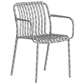 Modern Black Slatted Metal Armchair For Outdoor Patio Balcony And Casual Daily Leisure Use