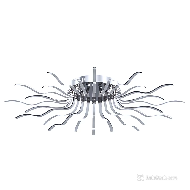 Modern Decorative Ceiling Light With Curved Metal Strips And Elegant Lighting Design 3d model 