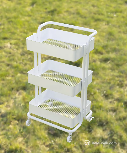 White Three Tier Rolling Storage Cart With Mesh Baskets For Utility Use 3d model 