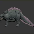 Fierce Horned Fantasy Creature 3D Character With Gray Skin And Pink Spines