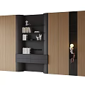 Modern Wooden Bookcase With Multiple Shelves Drawers Holding Books And Decorative Items