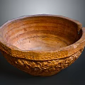 Antique Carved Ceramic Bowl With Intricate Patterns And Arabic Inscriptions