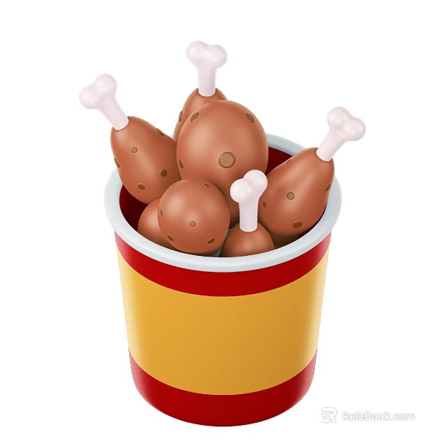 Delicious Crispy Fried Chicken Drumsticks with Visible Bones in Red Yellow Striped Bucket 3d model 