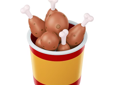 Delicious Crispy Fried Chicken Drumsticks with Visible Bones in Red Yellow Striped Bucket 3d model
