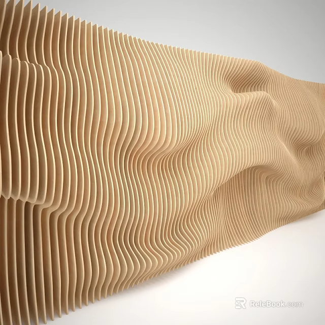 Wavy Textured Wooden Wall Design With Natural Grain And Modern Aesthetic 3d model 