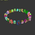 Game And Movie Character Heads With Various Hairstyles And Different Colors In Circular Arrangement