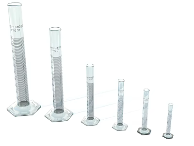Transparent Graduated Cylinders With Various Sizes Measuring Scales And Bases 3d model