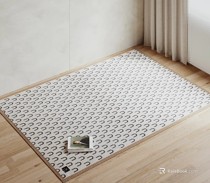Stylish Square Rug With Geometric Pattern On Wooden Floor 3d model