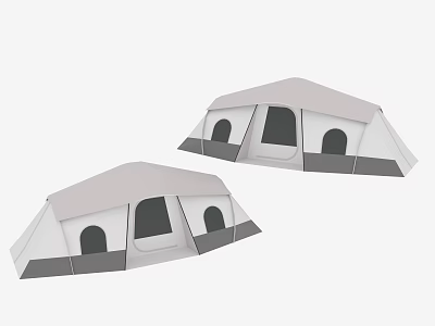 Two White Camping Tents With Gray Base And Door Window Design 3d model